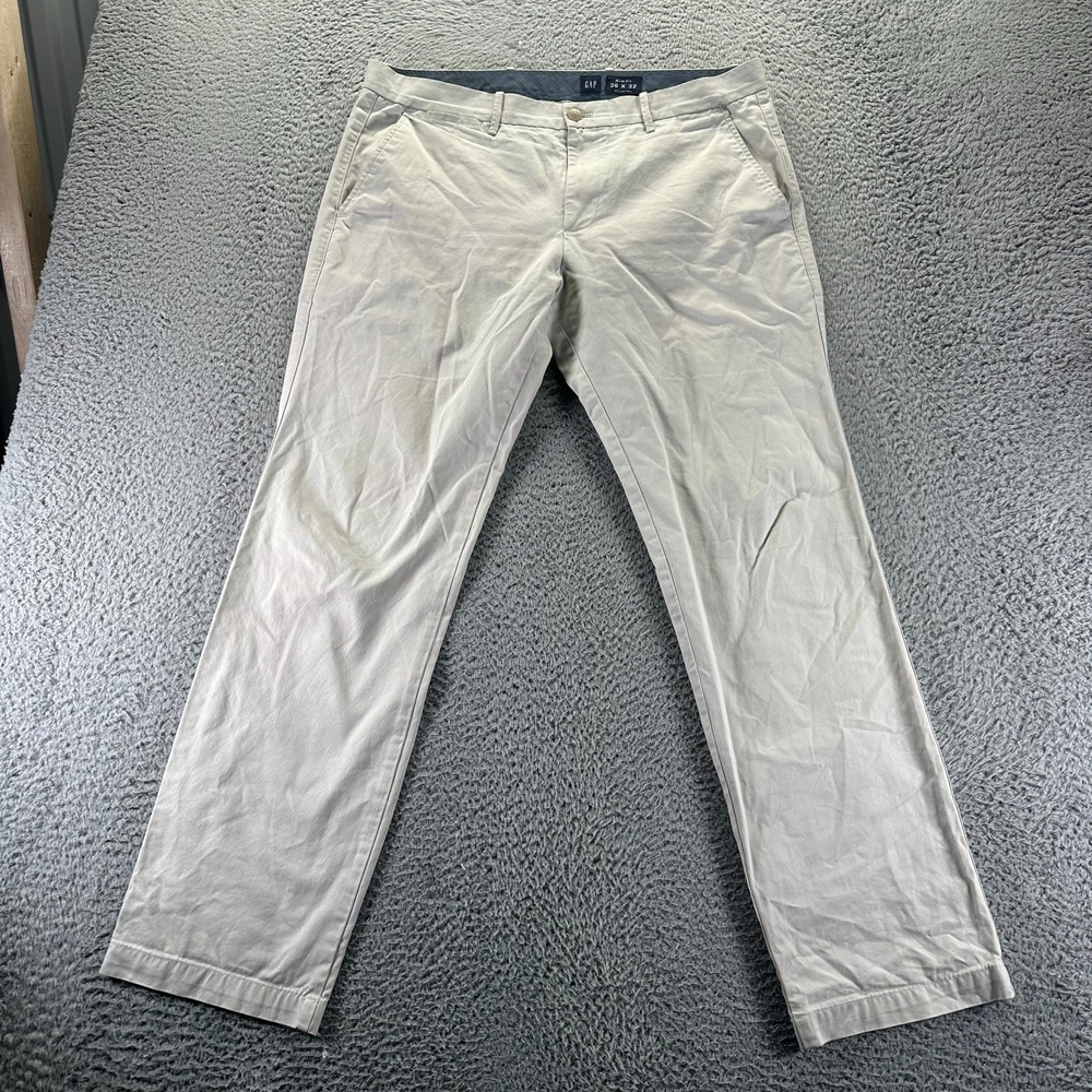 Gap Pant Mens 36x32 Beige Cotton Chino Straight Slim‎ Fit Preppy Office Career